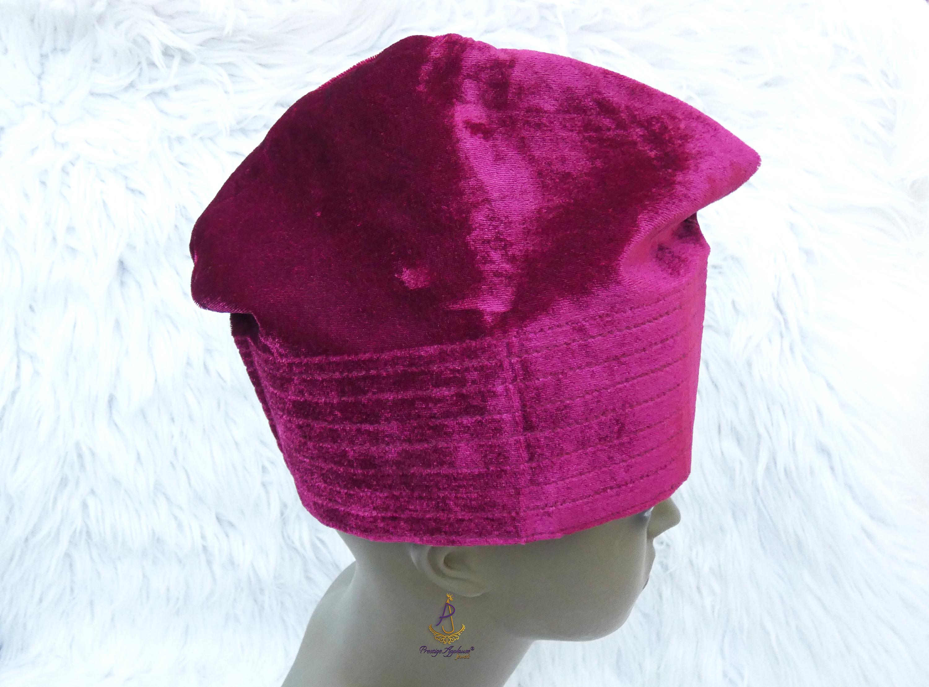 Kavari Royale Velvet Fila Cap for Men – Nigerian Yoruba Igbo Edo Traditional Hat (Black, Red & Maroon) Party Wear
