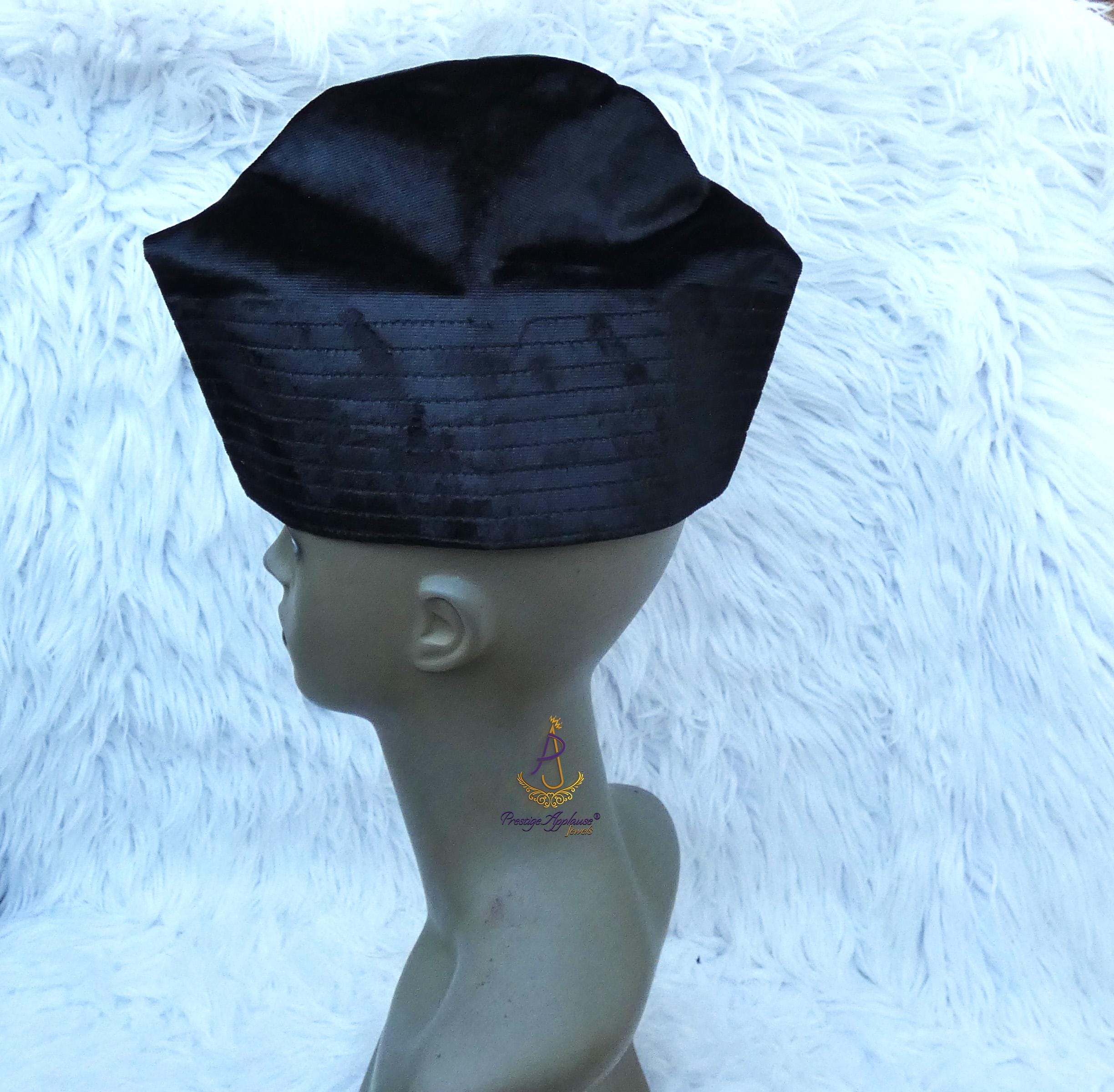 Kavari Royale Velvet Fila Cap for Men – Nigerian Yoruba Igbo Edo Traditional Hat (Black, Red & Maroon) Party Wear