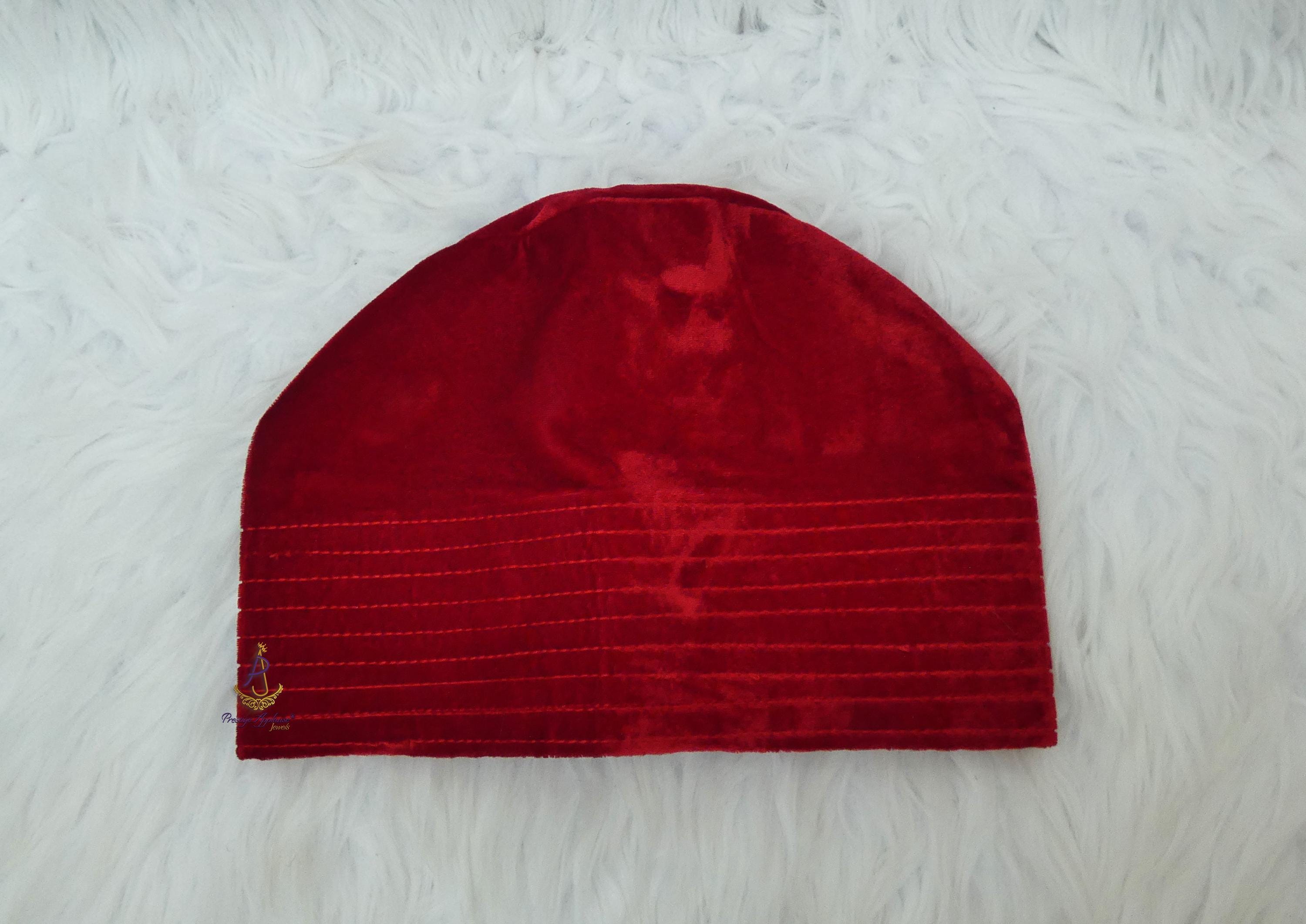 Kavari Royale Velvet Fila Cap for Men – Nigerian Yoruba Igbo Edo Traditional Hat (Black, Red & Maroon) Party Wear
