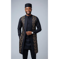 Kavari Royale Men’s 3-Piece African Kaftan Suit | Handmade Top, Vest & Pant Traditional Set