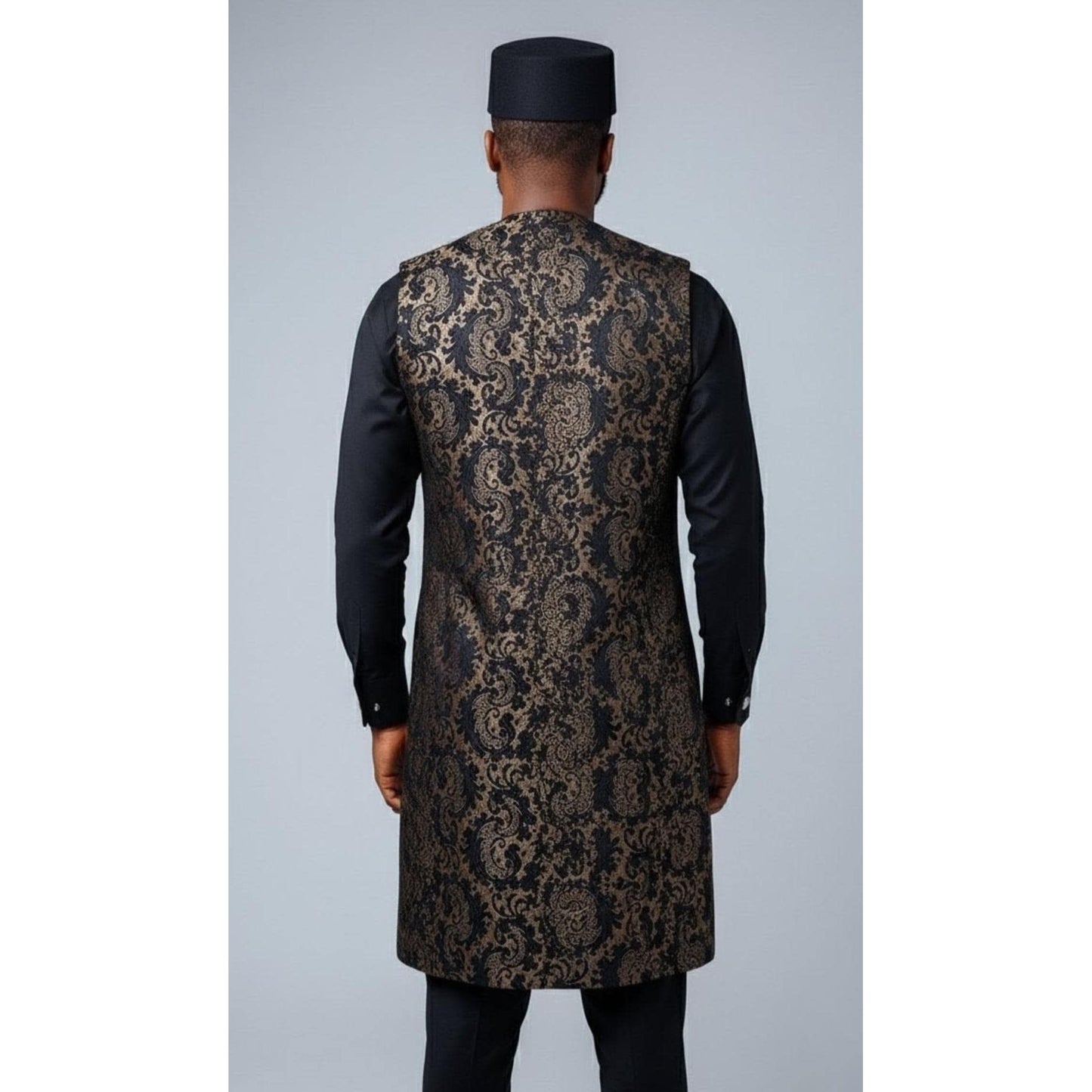 Kavari Royale Men’s 3-Piece African Kaftan Suit | Handmade Top, Vest & Pant Traditional Set