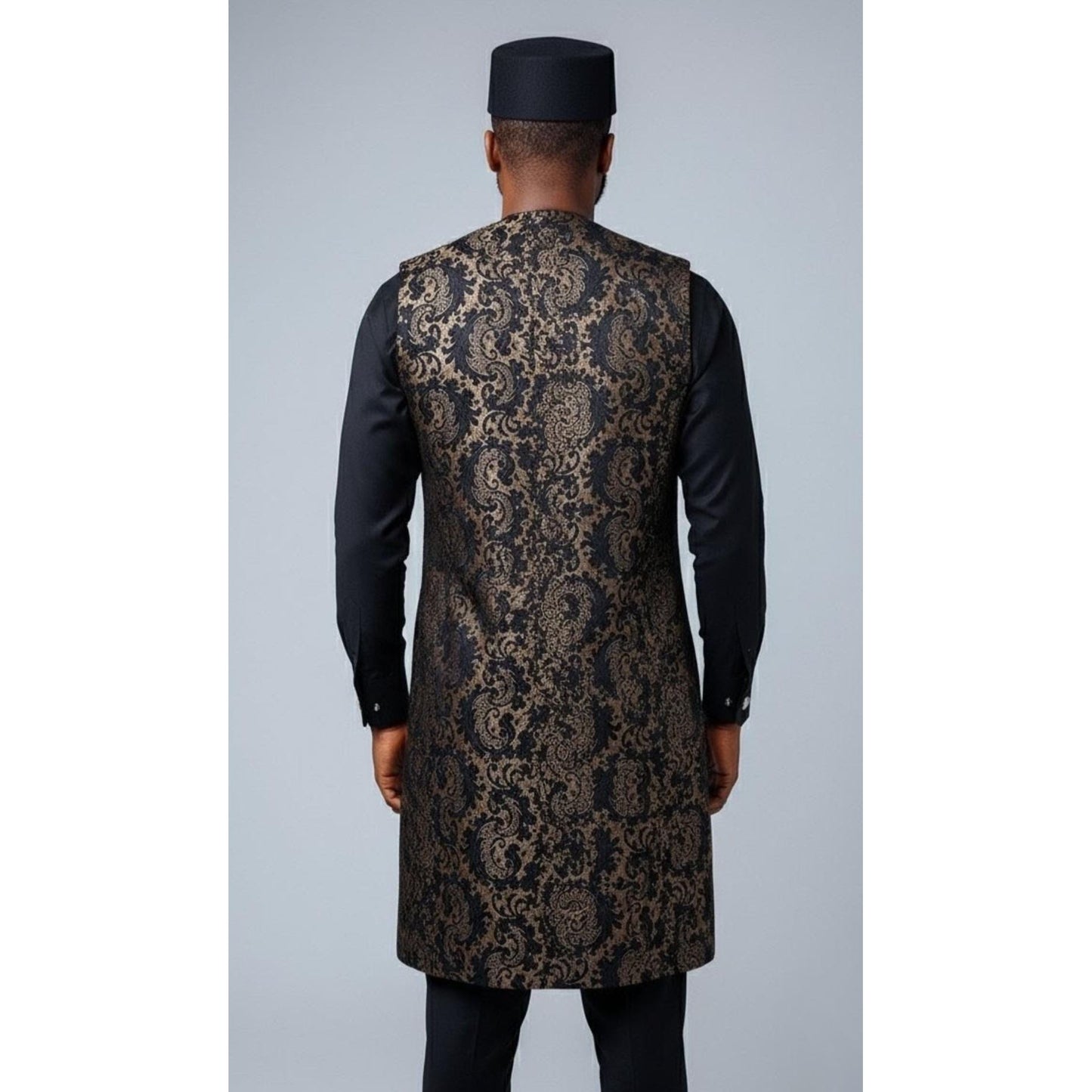 Kavari Royale Men’s 3-Piece African Kaftan Suit | Handmade Top, Vest & Pant Traditional Set