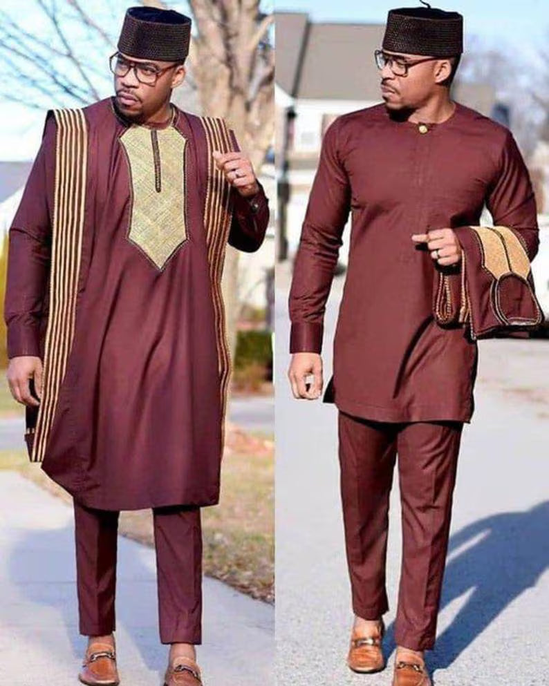 Kavari Royale African Agbada Set | 3-Piece Cotton Traditional Groom Suit