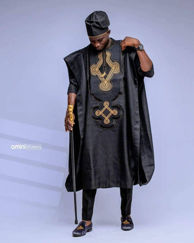 Kavari Royale Handmade African Agbada 3-Piece Set – Men’s Wedding Groom Suit Traditional Outfit