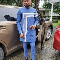 Kavari Royale Blue African Tailored Suit | Dashiki Kaftan Set