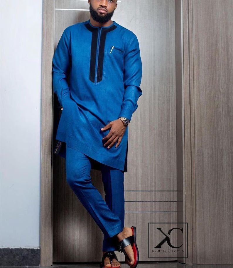 Kavari Royale Handcrafted Men’s Agbada Kaftan – African Senator Suit & Groomsmen Wedding Attire