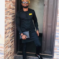 Kavari Royale Atelier Black Tailored African Suit – Men’s Kaftan, Dashiki & Senator Wear Traditional Outfit
