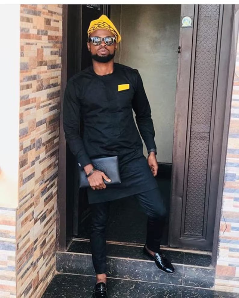 Kavari Royale Atelier Black Tailored African Suit – Men’s Kaftan, Dashiki & Senator Wear Traditional Outfit