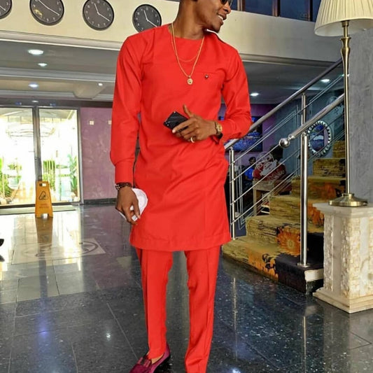 Kavari Royale Red African Men’s Suit | Tailored Dashiki Kaftan Set