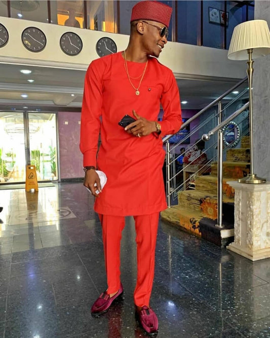 Kavari Royale Red African Men’s Suit | Tailored Dashiki Kaftan Set