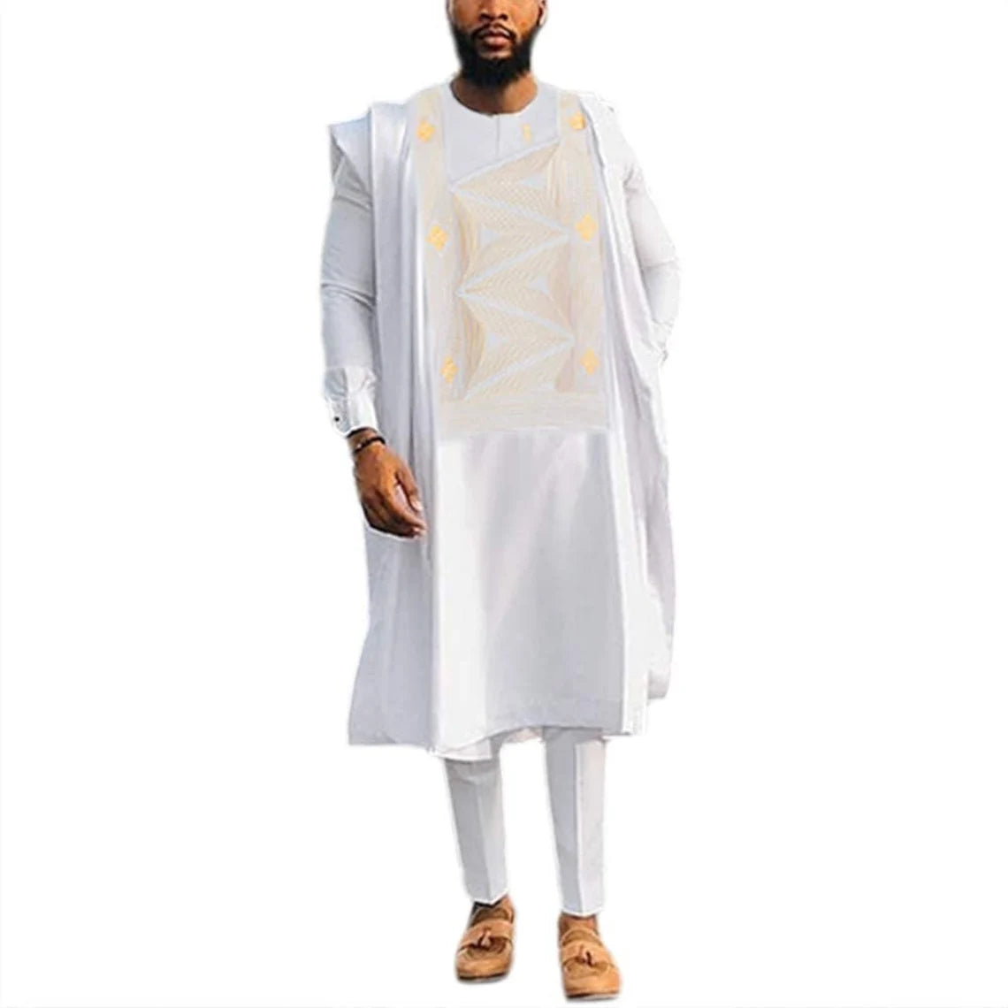 Kavari Royale White Agbada Set | 3-Piece Men’s African Groom Outfit