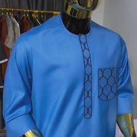 Kavari Royale Blue African Agbada 3-Piece Outfit – Handmade Men’s Wedding & Groomsmen Suit